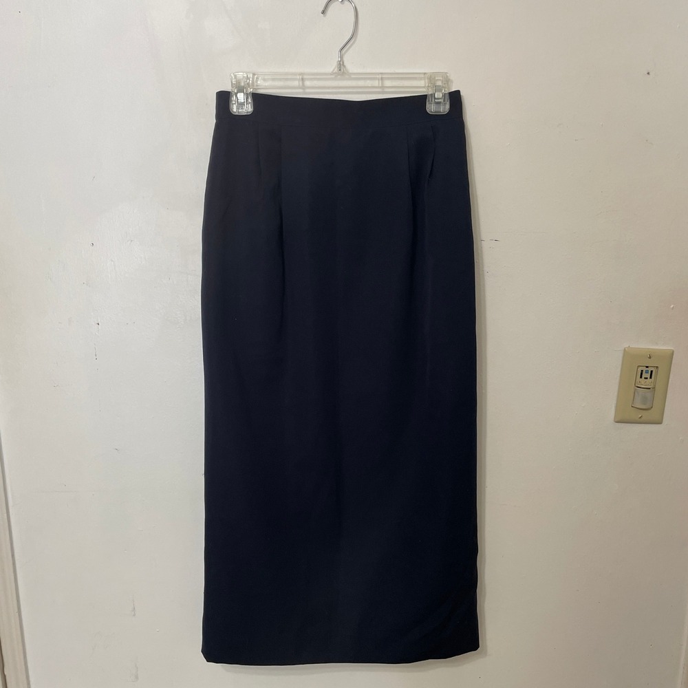 Talbot's Navy Blue Midi Pencil Skirt High Waisted Pleated‎ Professional Size 8